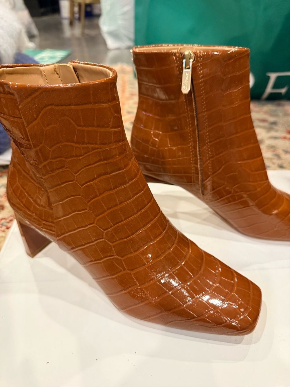 Sam Edelman Women's Croc-Embossed Ankle Boots - Cognac